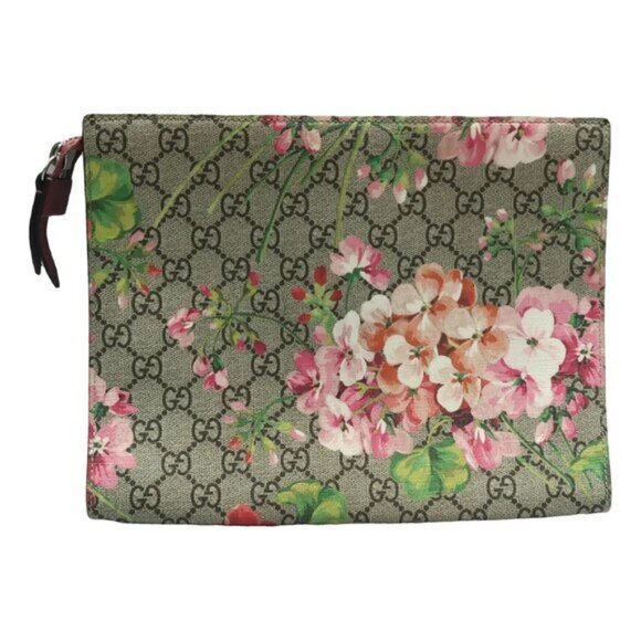 GUCCI Blooms Brown Canvas Clutch Bag 493-061825